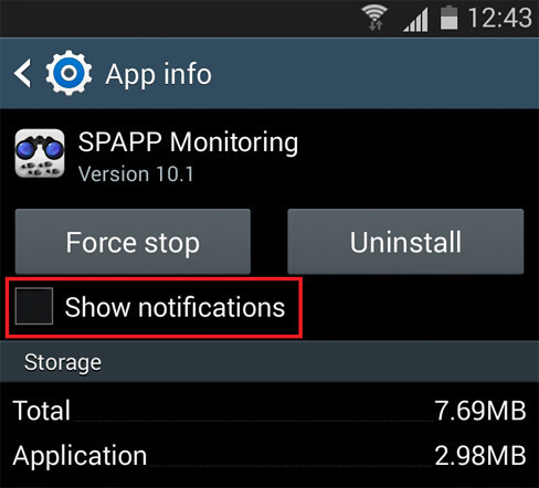 Spapp Monitoring - Uncheck Show Notification