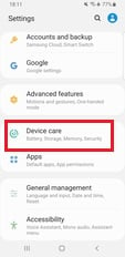 Open Settings and select Device Care