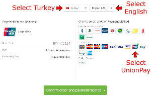  Select Turkey and UnionPay 